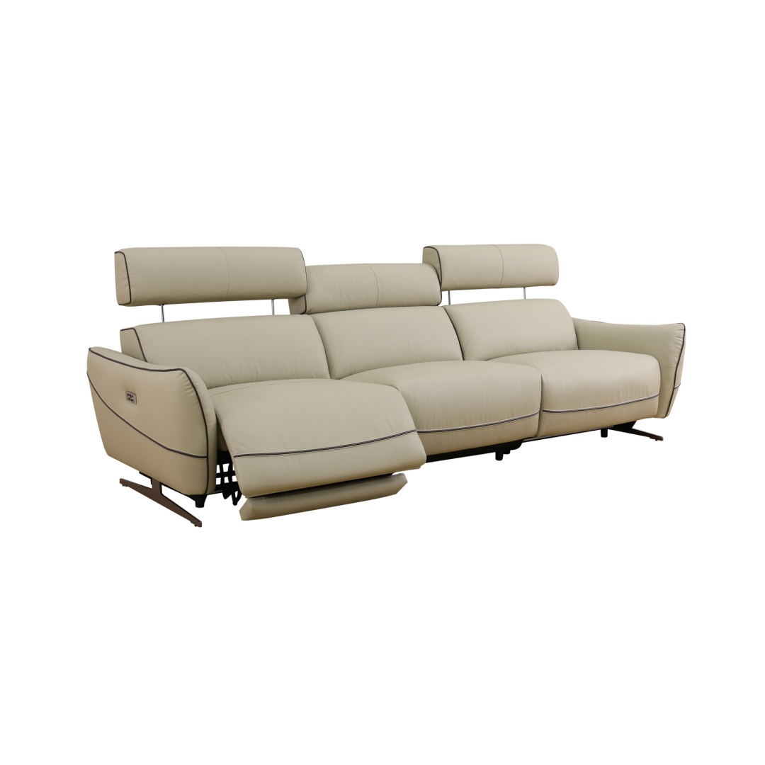 Pickup Only--Beige Top Grain Leather And PVC 3-Piece Living Room Recliner Sofa Set