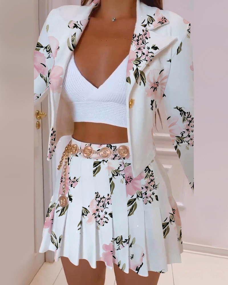 Women's Fashion Long Sleeve Print Suit