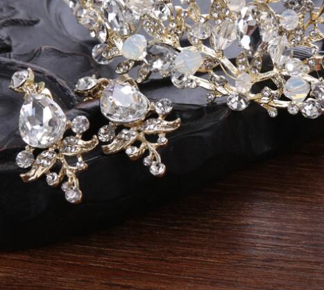 Bride Crystal Crown Hair Accessory Golden White Diamond Ear Pins - Shop at LoveMi