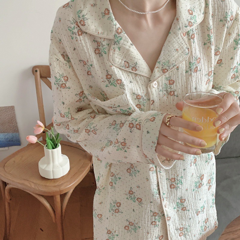 Women's Floral Loose Long Sleeve Trousers Pajama Set
