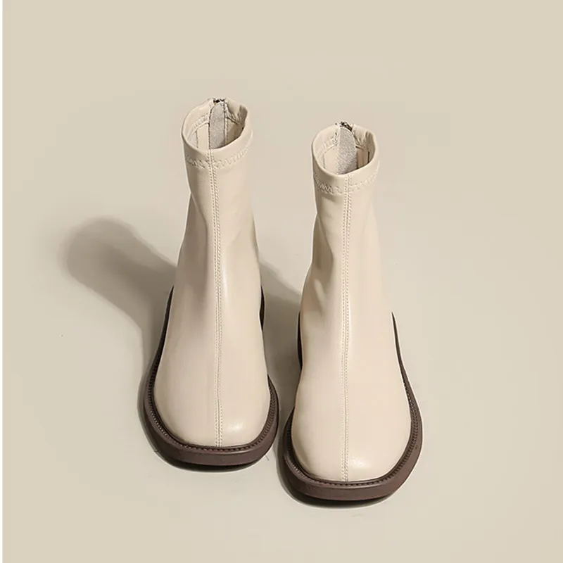 Women's Autumn And Winter Mid Tube Martin Boots - Beige