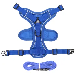 Summer Cat Chest Harness And Leash, Anti-Escape Adjustable Soft Mesh Cat Leash And Chest Harness Set For All Types Of Cats Cat Vests - Blue - View 1