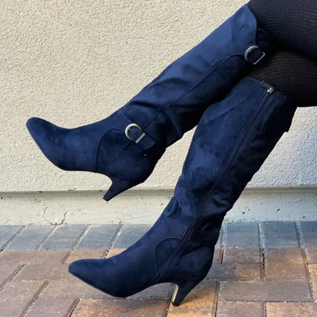 Autumn And Winter New Stiletto High Top Leather Boots Blue - Shop at LoveMi