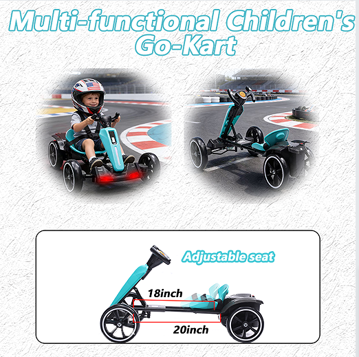 12V Electric Kids Pedal Go Kart,Folder Go Kart,Outdoor Ride On Toy With Adjustable Seat,4 Non-Slip EVA Wheels For Boys And Girls For Age 3-6 Years Old