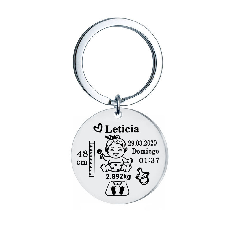 Newborn Baby Anniversary Keychain Titanium Steel Key Ring