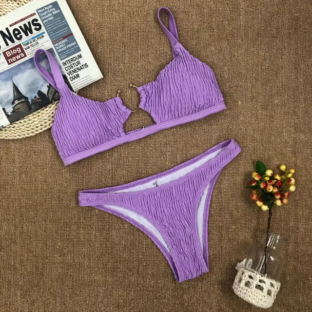 Solid Color Pleated Cutout Bikini Purple - Shop at LoveMi