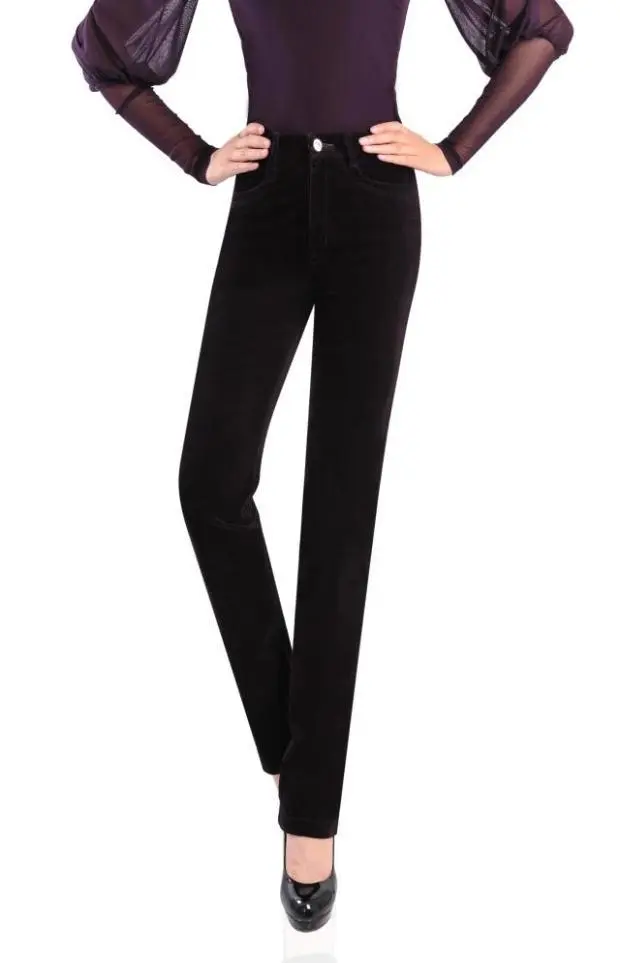 High Waist Straight Leg Corduroy Women Trousers - Purple