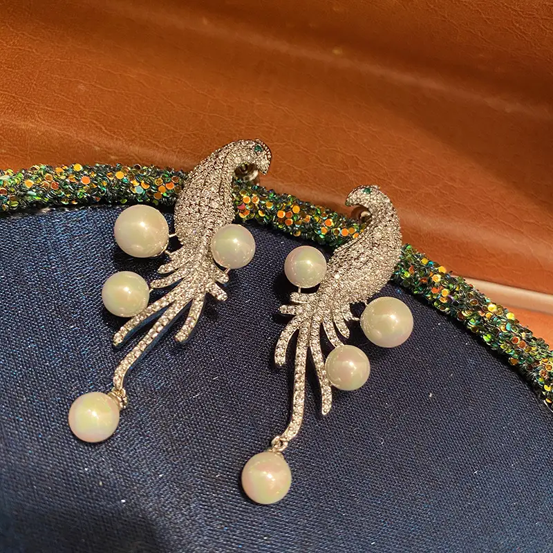 Bird Pearl Tassel Stud Earrings Simple And Versatile