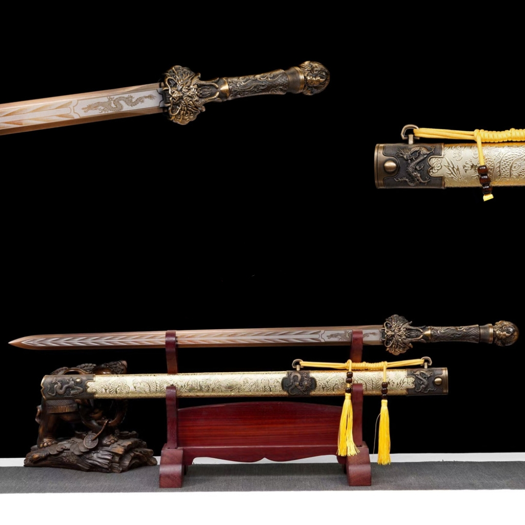 Long Style Integrated High Manganese Steel Swords Tang Jian, Dragon King Sword, Han Jian  Unsharpened Cold Weapons For Self Defense & Decoration