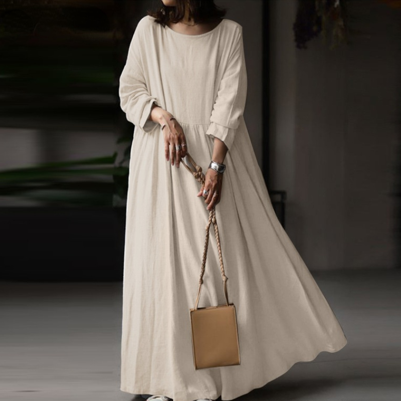 Cotton Solid Color Temperament Commuter White Pullover Dress