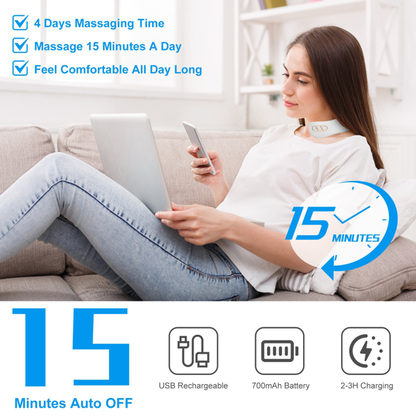 Portable Heated Neck Massager With Remote Control, TENS EMS Technology 8 Massage Heads, 15 Mins Auto Off Electric Pulse Neck Massager Neck Massager With Heat, 6 Modes 20 Intensities — foto 8