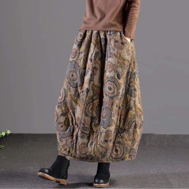 Loose Quilted Thick Cotton And Linen Flower Bud Mid length Skirt Women Style1 - Shop at LoveMi