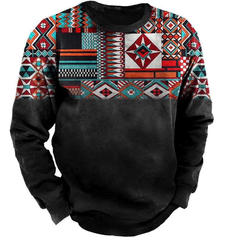 Unhooded Crew Neck Long Sleeve Printed Men's Sweatshirt
