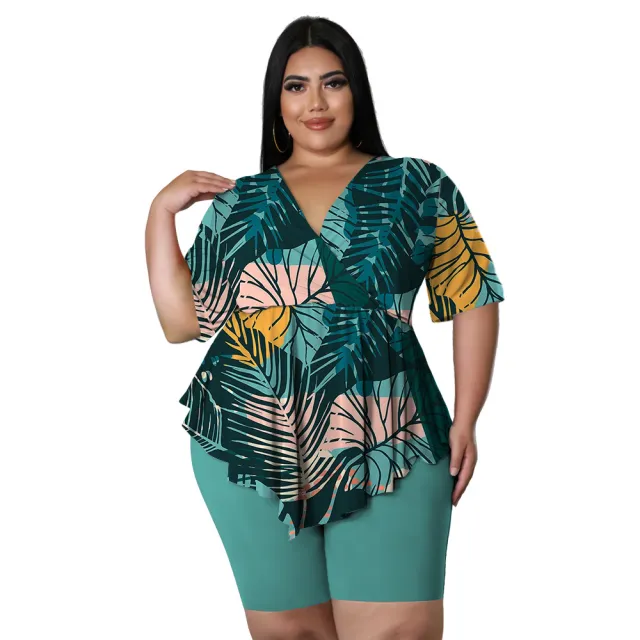 Bohemia Printed Sexy Outfit Plus Size Green - Shop at LoveMi