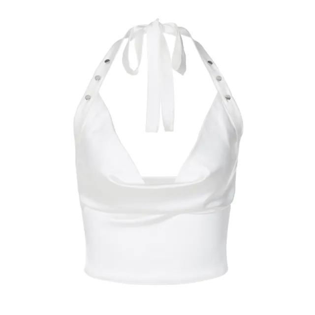 Women's Solid Color Tie Neck Top White - Shop at LoveMi