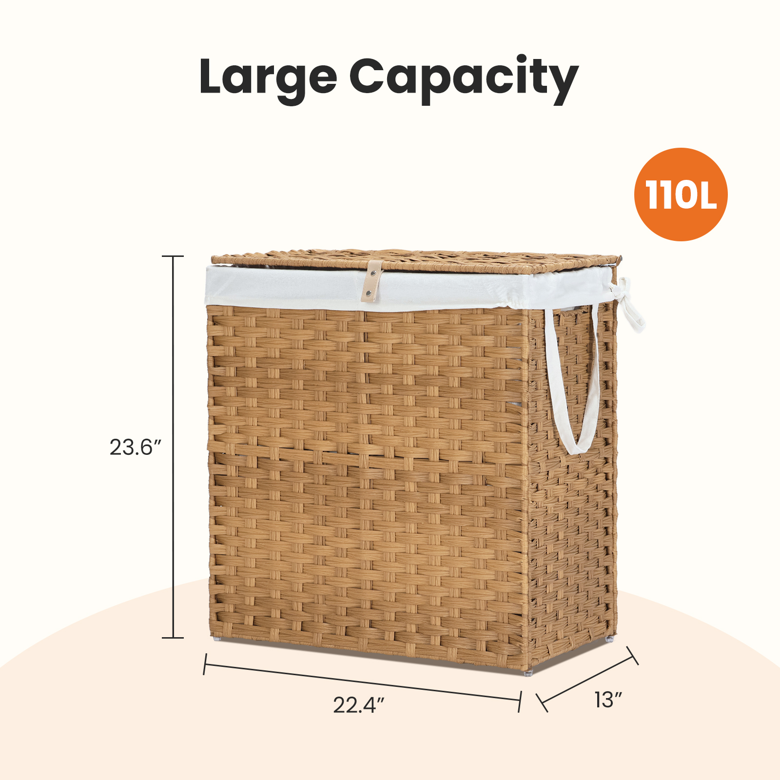 Laundry Basket With Lid, 110 L Hand Woven Pp Rattan Laundry Basket With Compartments & Handles, Foldable, Removable Liner Yellow110L - Shop at LoveMi