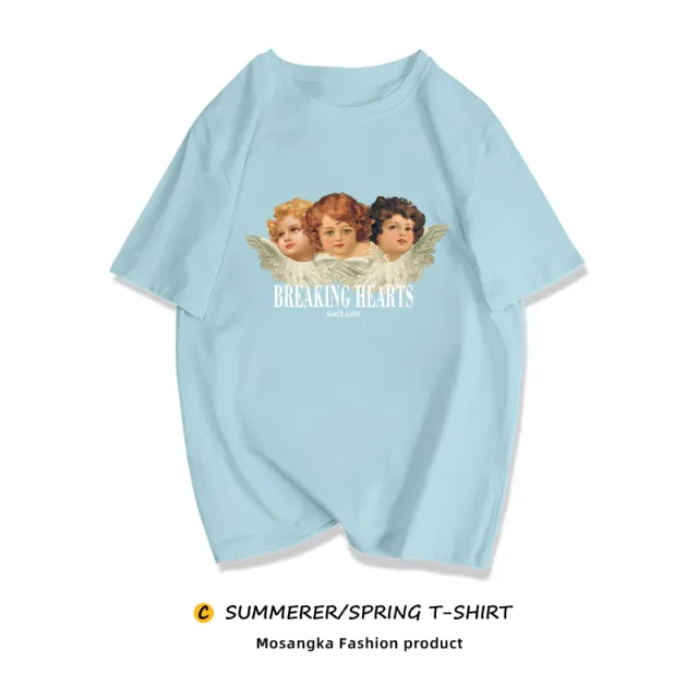 Niche Sweet And Cool T shirt European And American Retro Plus Size MM Top Haze Blue - Shop at LoveMi