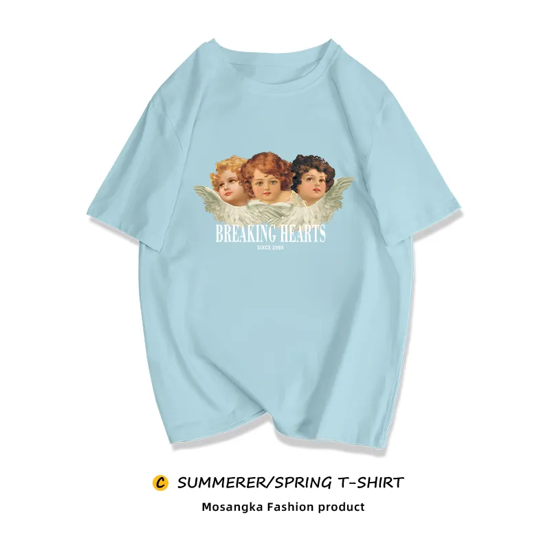 Niche Sweet And Cool T-shirt European And American Retro Plus Size MM Top - Haze Blue