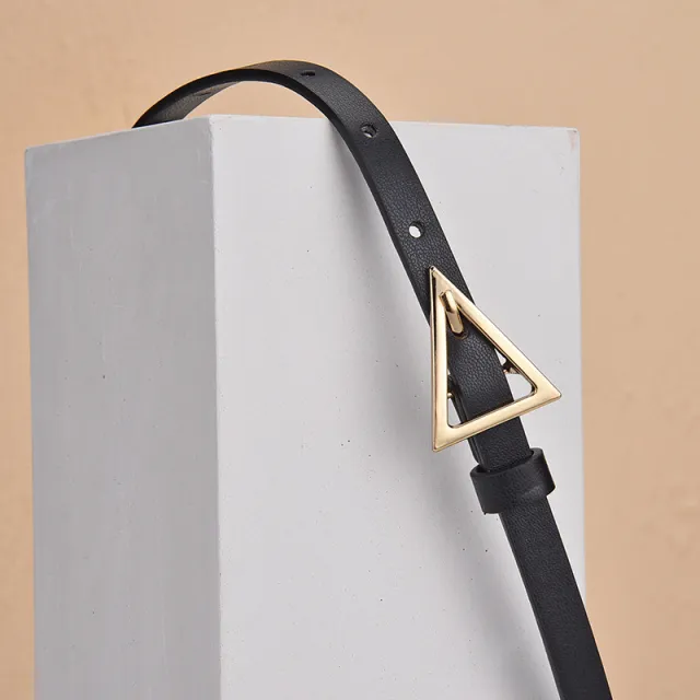 Triangle Buckle Thin Belt Fashion Hundred Matching Jeans Black - Shop at LoveMi