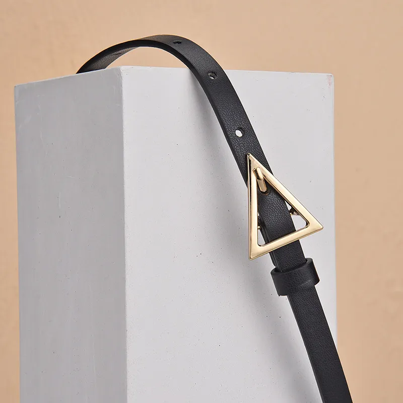 Triangle Buckle Thin Belt Fashion Hundred Matching Jeans - Black