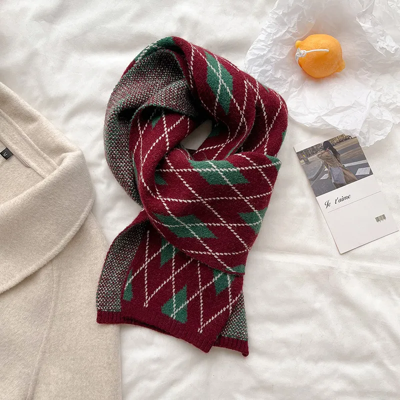 Edition Rhombic Shawl With Fashionable Student Warm Scarf - X80Burgundy