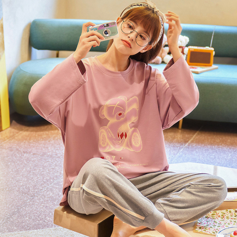 Title 6, Cotton long-sleeved trousers ladies pajamas set