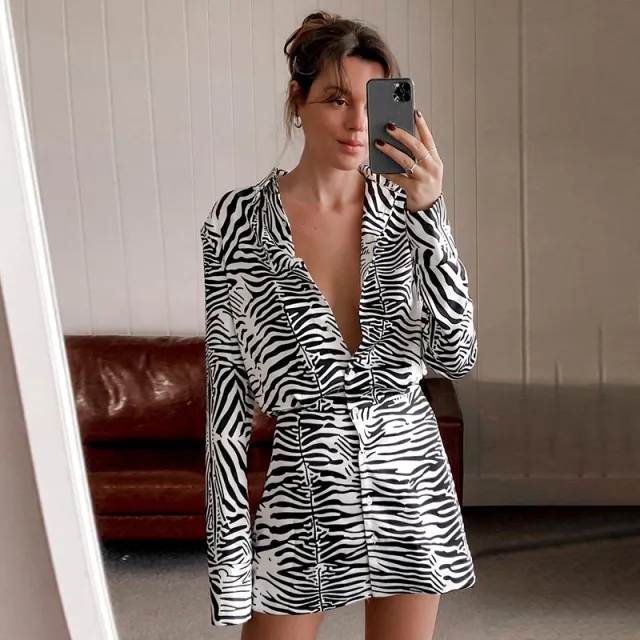 European And American Zebra Print Shirt Skirt Waist Autumn White - Shop at LoveMi