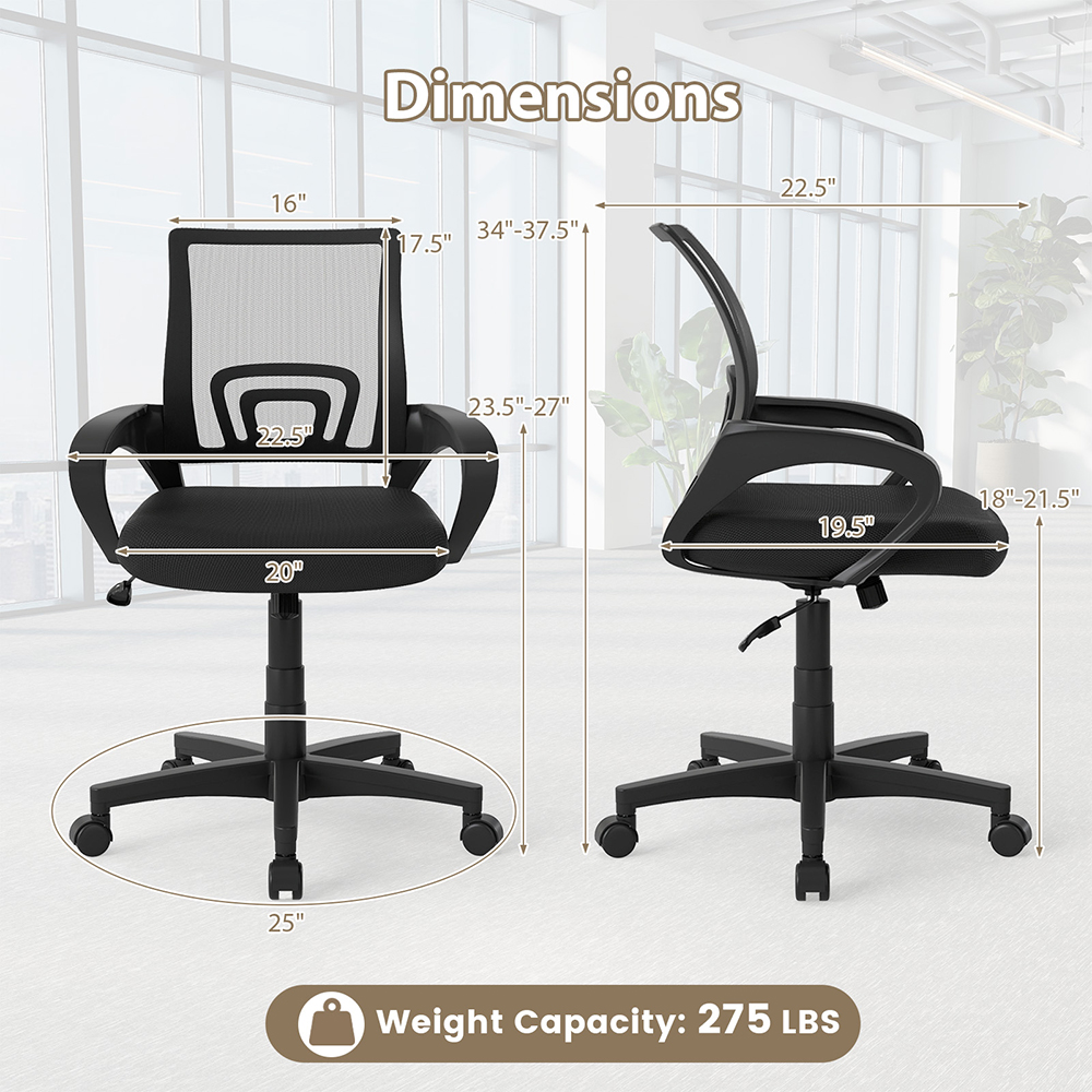 Mid-Back Mesh Office Chair Ergonomic Computer Chair With Lumbar Support With Adjustable,for Office, Home, Gaming And Study