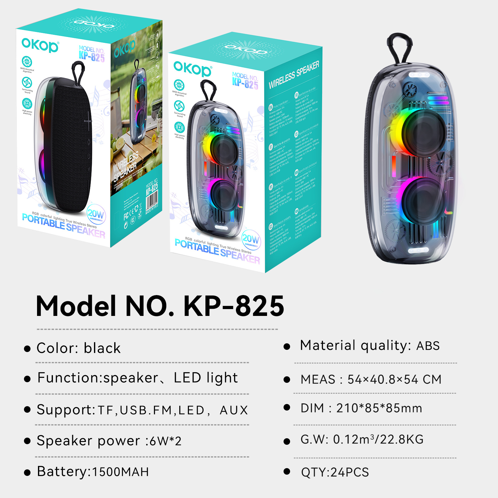 KP-825 Best-Selling Bluetooth Speaker Cool RGB Ambient Lighting Portable Outdoor Handle Waterproof Compact Desktop Speaker 2
