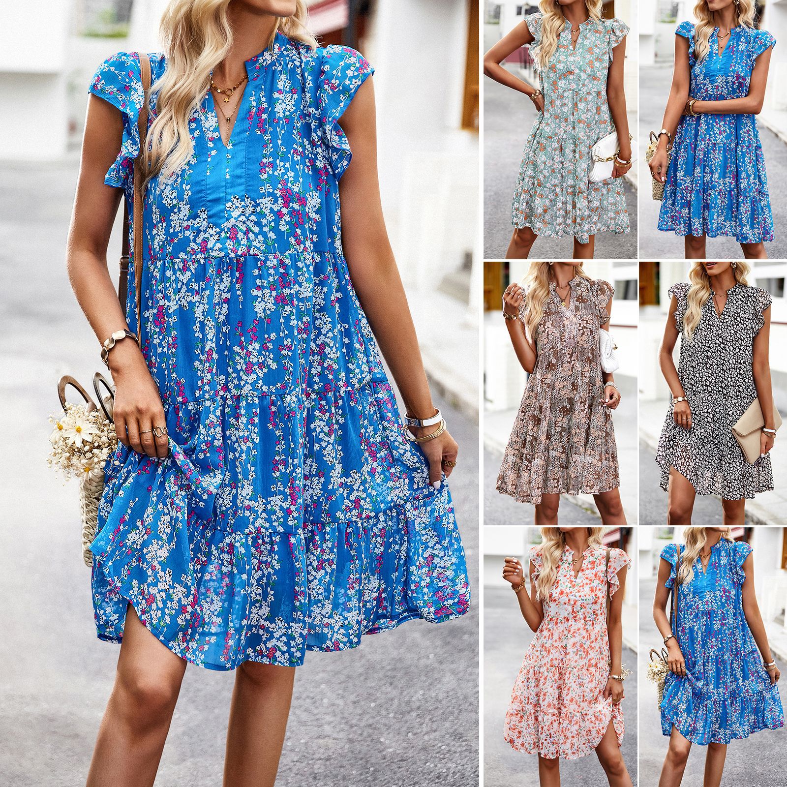 Women's Printed Dress A- Line Temperament Waist-controlled Printed Short Skirt