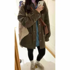 Trench Coat Autumn Army Green Top - Army Green - View 1