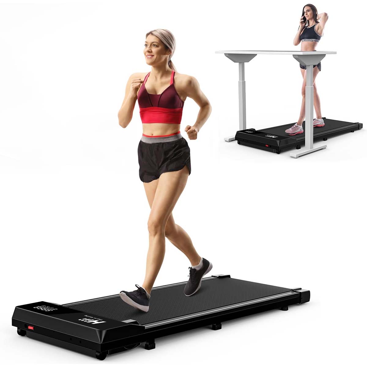 Compact Under Desk Walking Treadmill. Powerful Silent Motor:Hiii treadmills adopt self-developed 2.5HP motor, stand out among the walking pad treadmill 300 lb capacity. No noise disturbance worry, quiet motor controls noise level below 45DB. The speed ran