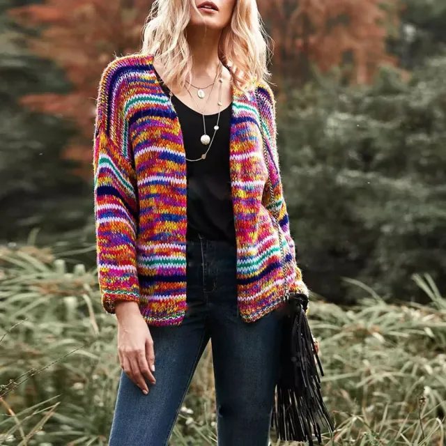 Autumn And Winter Striped Woolen Knitted Women's Wear, Loose Knitted Cardigan Light Jacket Multicolour - Shop at LoveMi