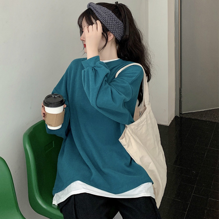 Students' Solid Color Round Neck Long-sleeved Sweater Women