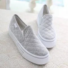 Women's Flat Cotton Platform Casual Light Stretch Loafers - Grey - View 1