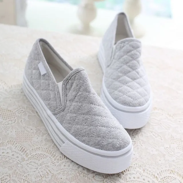 Women's Flat Cotton Platform Casual Light Stretch Loafers Grey - Shop at LoveMi