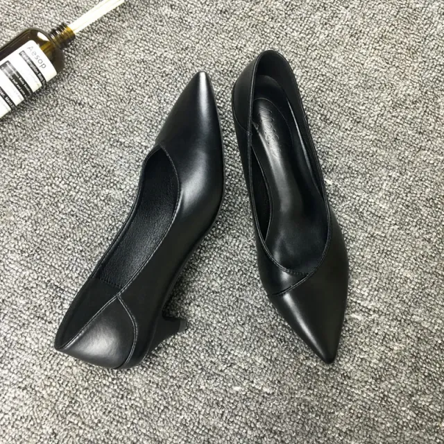 New Women's Black Sheepskin Professional High Heels Black - Shop at LoveMi