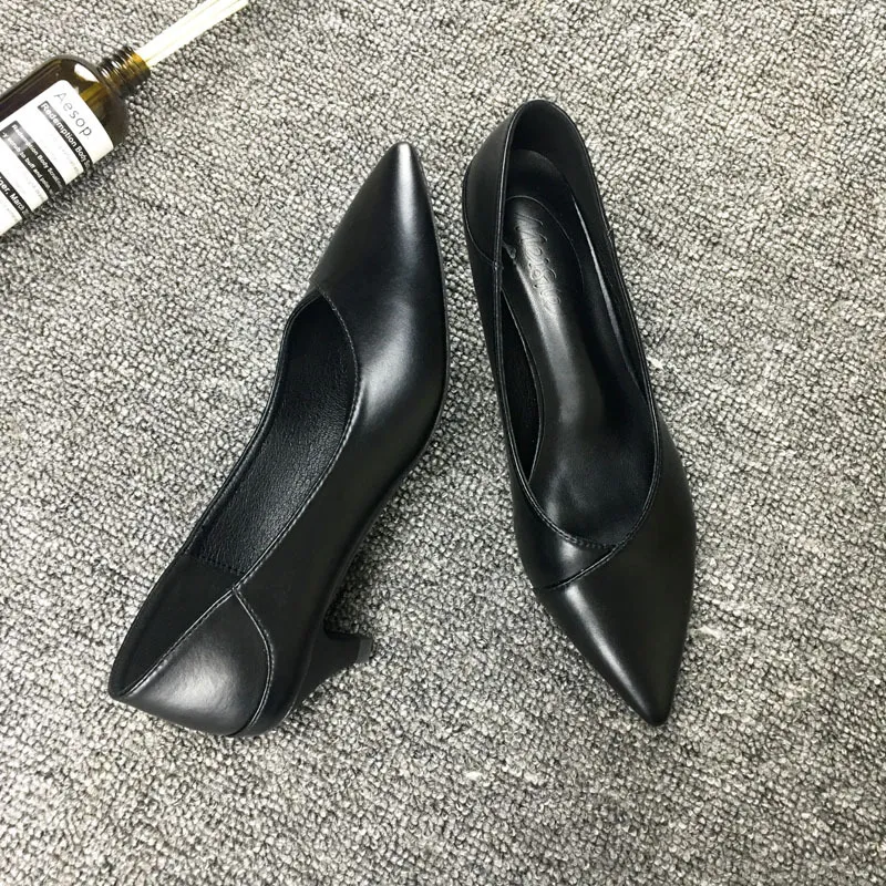 New Women's Black Sheepskin Professional High Heels - Black