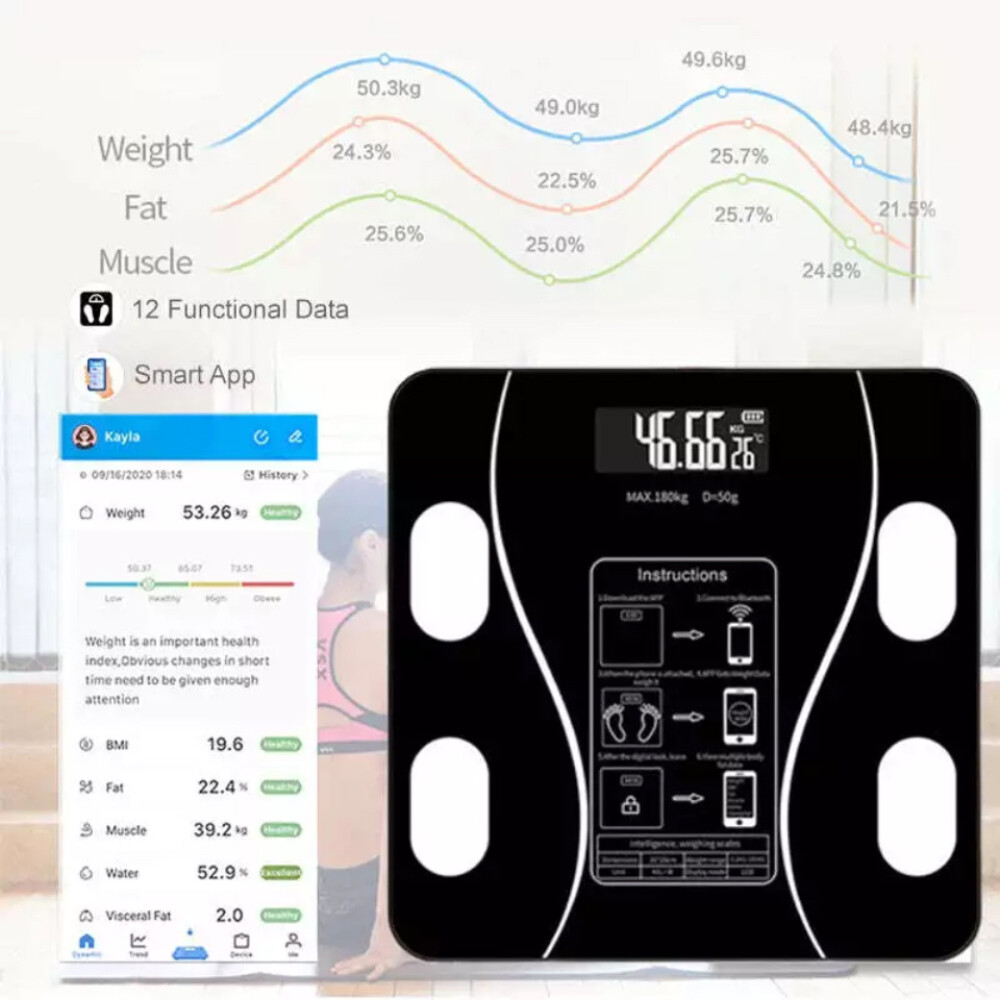 Scales Electronic 180KG Digital Bathroom LCD Display Home Body Fat BMI Monitor 14
