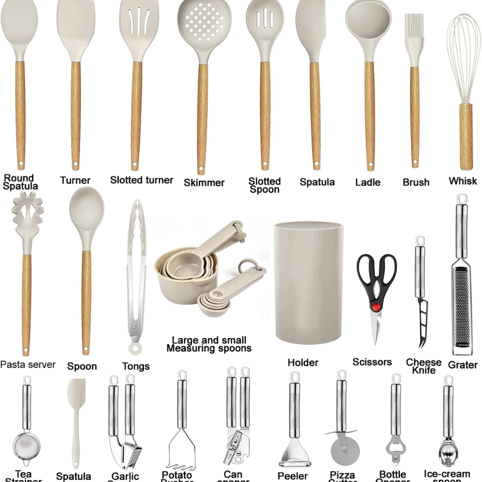 35 PCs Cooking Utensils With Grater,Tongs, Spoon Spatula  Turner Made Of Heat Resistant Food Grade Silicone And Wooden Handles 3