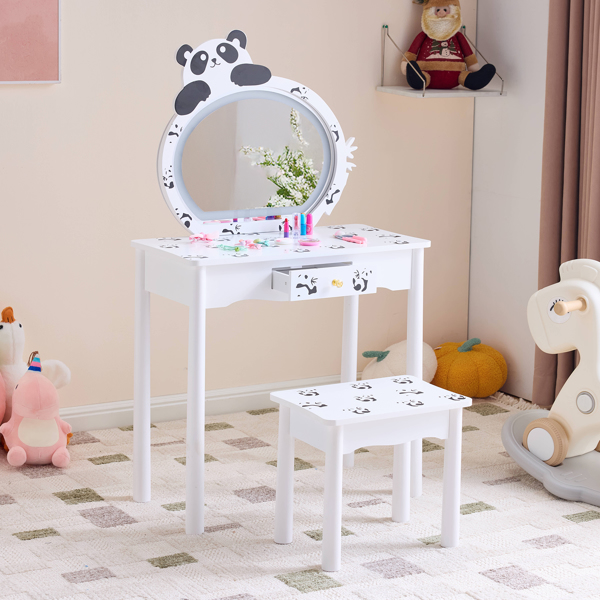 Black And White Panda MDF Painted Finish, Solid Wood Legs, 1-drawer Children's... 12