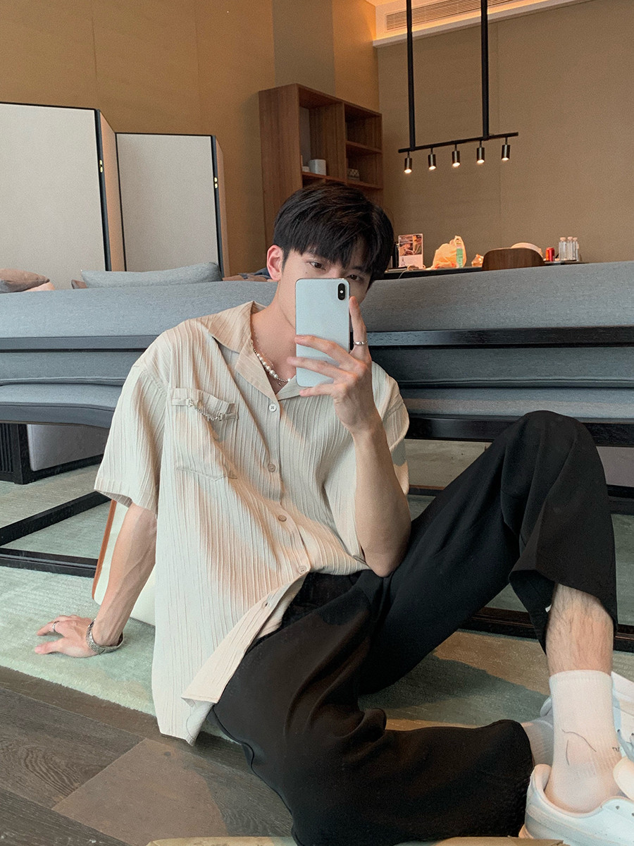 Men's Short Sleeve Cool Ice Silk Thin Non-iron Shirt