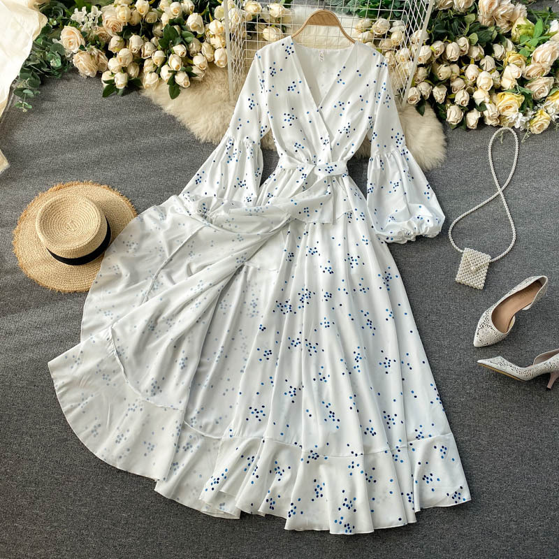 French Dress Goddess Fan Danya Polka Dots White - Shop at LoveMi