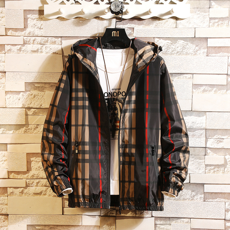  Spring New Men's Japanese Slim Hooded Plaid Jacket
