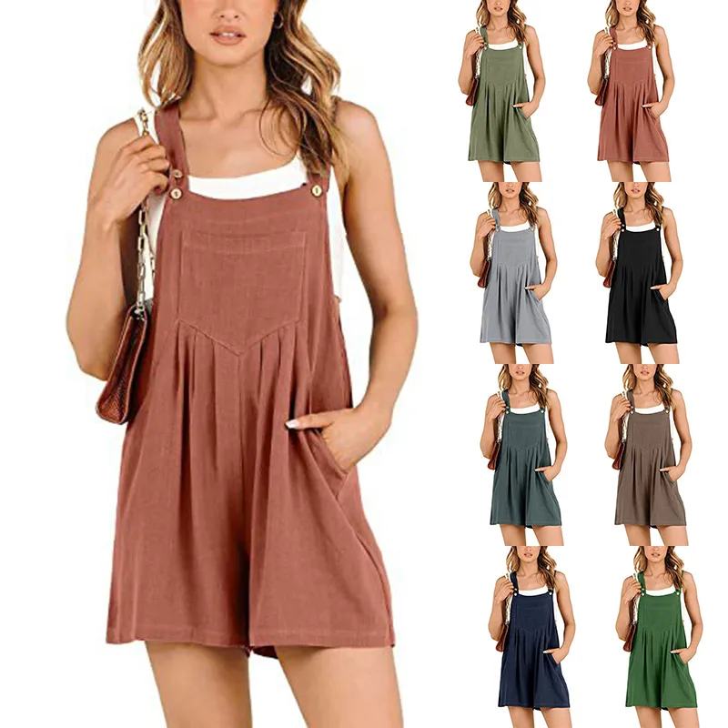 Women's Short Overalls Summer Casual Adjustable Strap Loose Bib