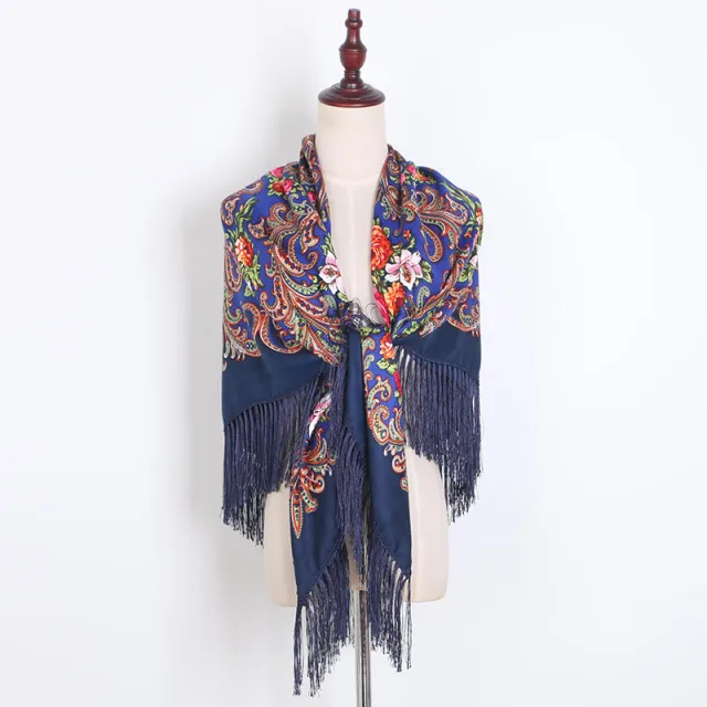 Russian Style Muslim Autumn And Winter Warm Shawl Navy Blue - Shop at LoveMi
