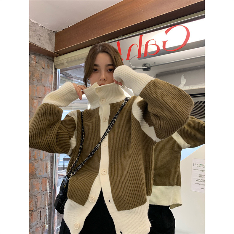 Contrast Color Turtleneck Sweater Women's Loose Soft Waxy