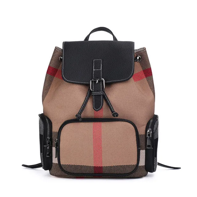 Women's Classic Plaid Leather Backpack Black - Shop at LoveMi