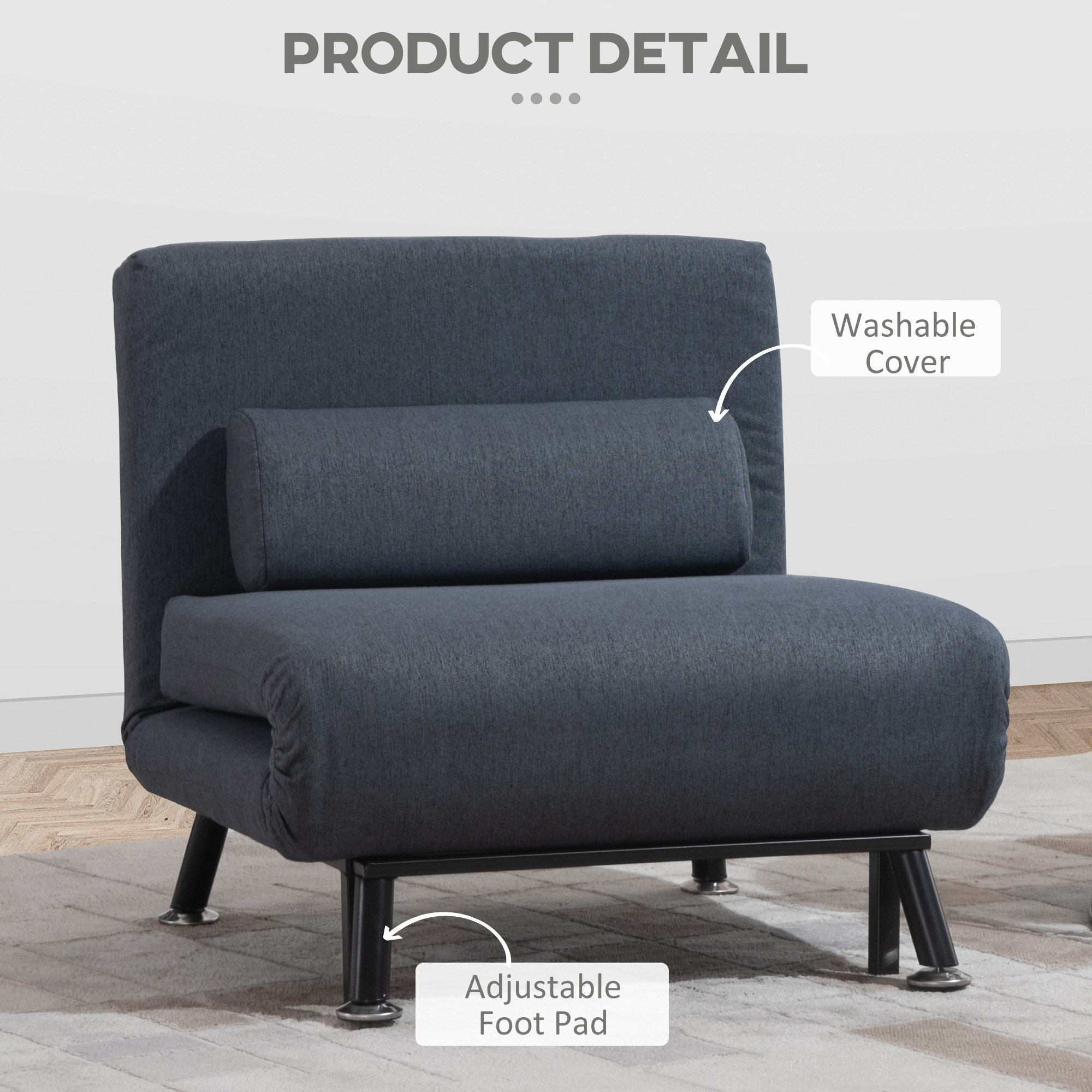 Single Sofa Bed, Linen Fabric, Three In One Convertible Five Adjustable — image 5