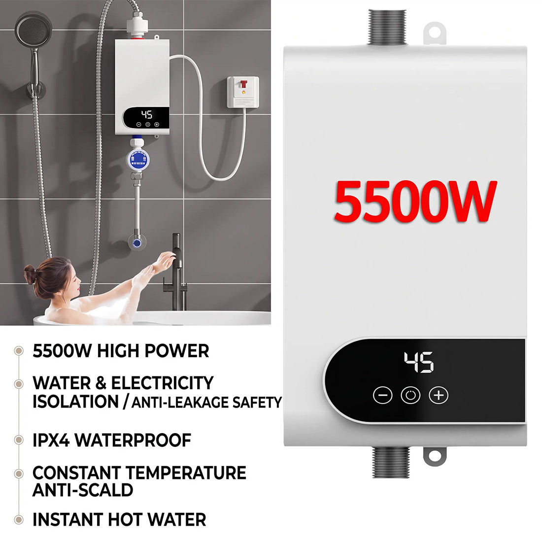 Electric Tankless Instant Water Heater Under Sink Tap Kitchen Bathroom 5500W — image 9